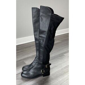 FRANCO SARTO Mast Black Leather Tall Boots Size 5.5 Over The Knee Stretch NEW